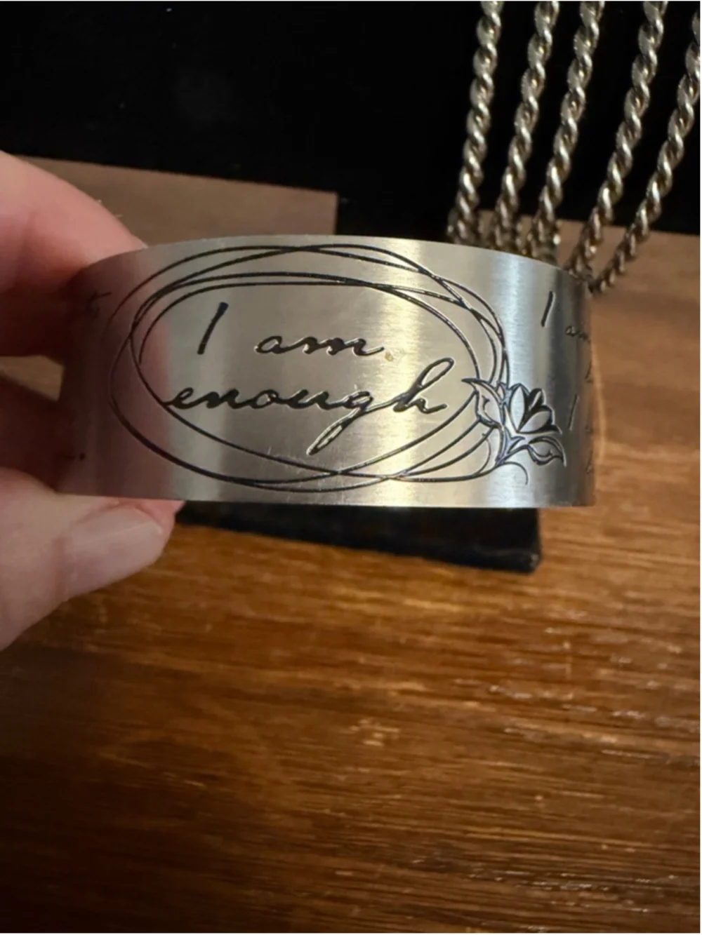 Silver Tone Bracelet Set 2pc Twisted Cuff Stack Engraved Quote Boho Chic